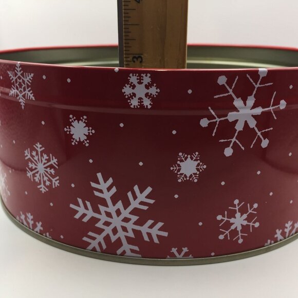 Santa's Workbench 8" Medium Round Canister Christmas Holiday Red White Snowflake - Picture 9 of 10